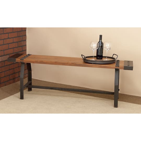 Brown Iron & Wood Industrial Bench